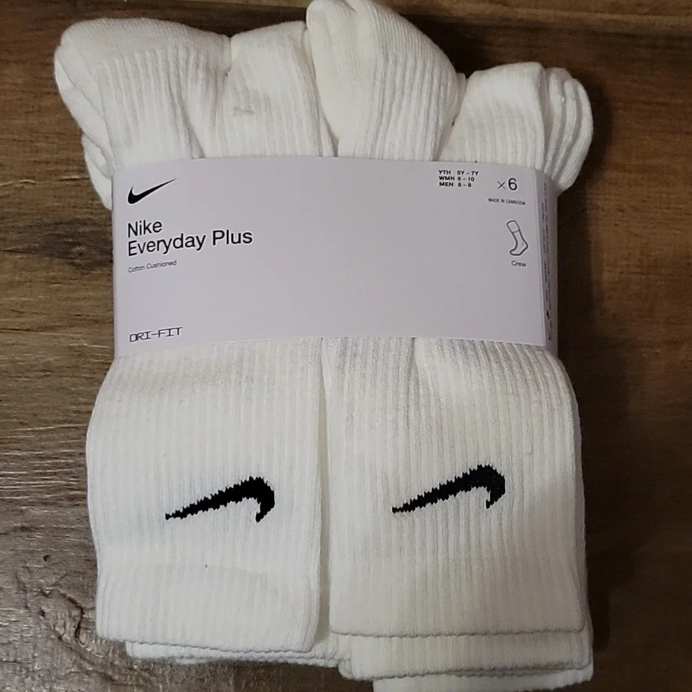 NWT: NIKE Everyday Plus DRI-FIT Cotton Cushioned Crew Socks 6 Pack - Picture 2 of 7